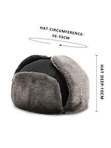 1pc Men's Black Lined Thickened Warm Solid Color Ushanka Hat, Suitable For Winter Outdoor Wind Resistance