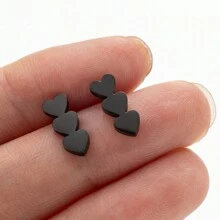 1Pair Stainless Steel Triple Heart Earrings  Golden Color Classic Simple Earrings For Women - Black - View 7