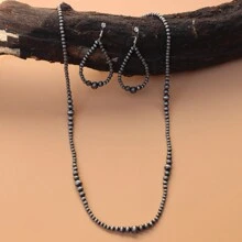 纳瓦霍珍珠大号中心珠泪滴项链和耳环首饰套装女士首饰 - 復古銀色 - 查看 3