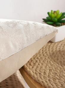 Miater 1pc Geometric Jacquard Pillow Cover Made Of Simulated Silk - Beige - View 4