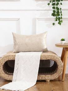 Miater 1pc Geometric Jacquard Pillow Cover Made Of Simulated Silk - Beige - View 5