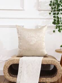 Miater 1pc Geometric Jacquard Pillow Cover Made Of Simulated Silk - Beige - View 6