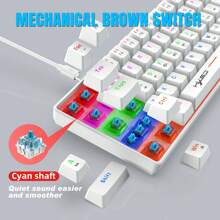 60% Mechanical Keyboard, Gaming Keyboard With Blue Switches RGB Backlit Small Compact 60 Percent Keyboard Mechanical, Portable 60 Percent Gaming Keyboard Gamer - White - View 4