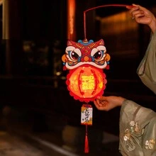 1入組新年燈飾,2024傳統龍年燈籠,diy Pvc燈籠吊墜,春節新年派對裝飾物品,創意禮品,創意燈籠,派對裝飾用品 - 紅色 - 查看 4