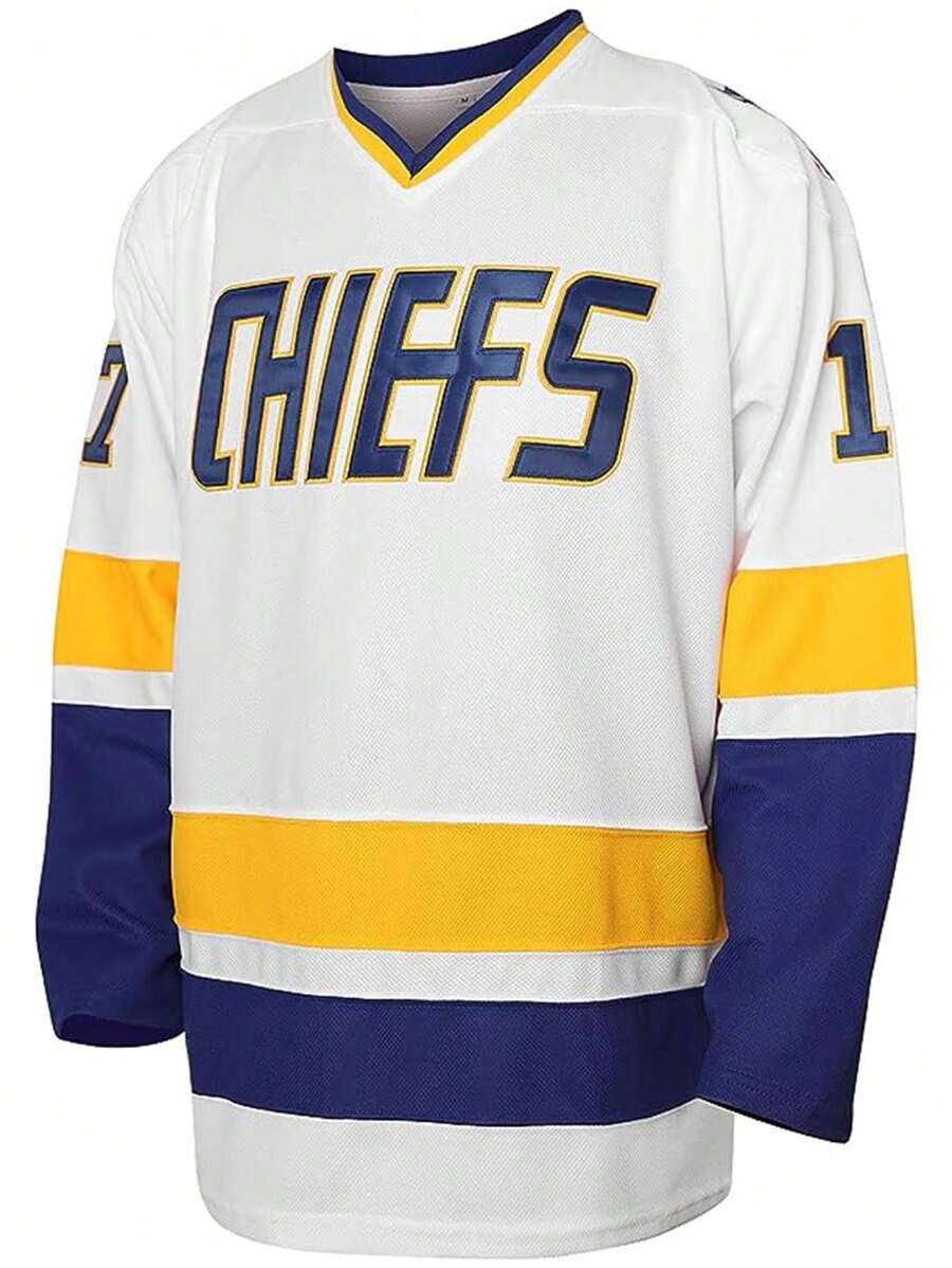 男士17號冰球球衣,白色刺繡運動服野地曲棍球衣 - 白色 - 查看 1