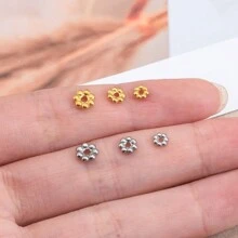 50入組/袋不鏽鋼0.6cm小花珠,金色/鋼色雪花間隔器diy珠寶配件,手鍊/項鍊分隔器散珠材料 - 復古銀色 - 查看 2