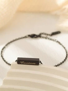 1 件定制雕刻空心柱状名字手链，送给女朋友的个性化文字手链，送给他的情侣手链礼物，圣诞节礼物，母亲节礼物 - 黑色 - 查看 5