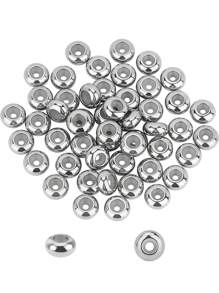 20/100Pcs Brass Rubber Beads Stopper Beads Stopper Positioning Spacer Beads Adjustable Slider Clasps Round Beads Insert Rubber For Bracelets Jewelry Makings - Silver - View 5