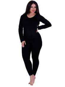 Thermal Base Layer Winter Set - Top And Tights - 80 Denier - 黑色 - 查看 2