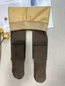 1pair Women's Thickened Warm Tights For Autumn And Winter, Solid Color, See-through And Casual Style - Coffee Brown - View 4