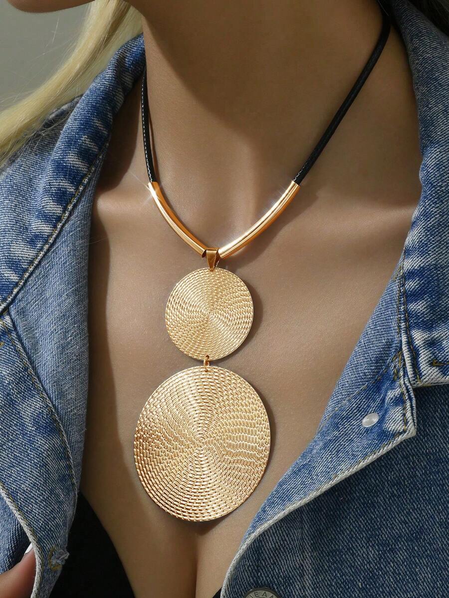 1對新時尚秋冬萬用毛衣項鍊 - 金色 - 查看 1