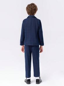 4pcs Set Young Boys Thicked Velvet Suit, Including Plaid Jacket + Vest + Pants + Bow Tie , Warm Winter Formal Outfit For Christmas, School Events, Party Etc. - Blue - View 4