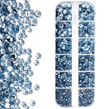 藍色2960顆扁背水晶鑲嵌鑽石，5種尺寸（2-6mm）-包括手工藝品，修指甲，衣服，鞋子，手提包和DIY製作的指甲飾品，指甲寶石，指甲用品 - 藍色 - 查看 1
