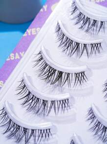 5入組自然交錯的魚尾假睫毛,清晰腳幹,0.5-1cm長度 - 黑色 - 查看 4