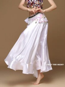 常規/肚皮舞裙子,緞面分岔長裙,女式舞蹈裙 - 白色 - 查看 2