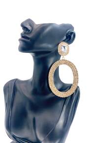 Fashionable Alloy Geometric Earrings With Rhinestone Detail, Palace Style, Unique Ear Accessory For Women - Gold - View 5