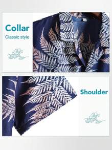 Hombres Camisa Con Estampado Tropical De Manga Corta Con Estampado De Plantas Para Hombre - Agua verde azul - Ver 5