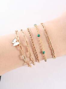 1set Vintage Fashionable Personalized Minimalist Alloy & Rhinestone Decor Heart Bracelet Set - Yellow Gold - View 1