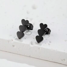 1Pair Stainless Steel Triple Heart Earrings  Golden Color Classic Simple Earrings For Women - Black - View 6