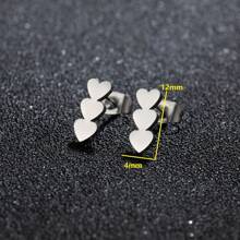 1Pair Stainless Steel Triple Heart Earrings  Golden Color Classic Simple Earrings For Women - Black - View 3
