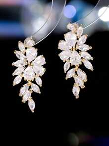 2入組奢華鑽石造型耳環,帶有樹葉設計,適合女性日常佩戴、約會、婚禮等場合 - 耳環 - 查看 4