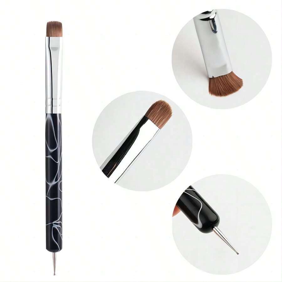 1pc French Half Round Dual-End Nail Art Brush & Rhinestone Picker Nail Tool - Black - View 1