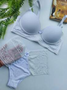 Plus Size Bra & Panty Sets - 白色 - 查看 3