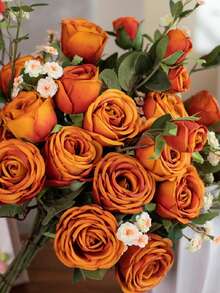 1朵3朵人造玫瑰花裝飾,適用於婚禮派對和家居花藝裝飾 - 橘色 - 查看 8