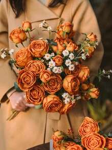 1朵3朵人造玫瑰花裝飾,適用於婚禮派對和家居花藝裝飾 - 橘色 - 查看 4