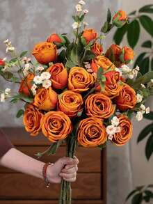 1朵3朵人造玫瑰花裝飾,適用於婚禮派對和家居花藝裝飾 - 橘色 - 查看 7