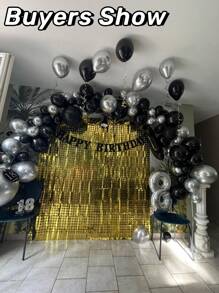 1件100*200厘米金色格子塑料浴帘背景布，适用于生日派对、婚礼、节日派对、万圣节、圣诞节、2025新年家居派对房间墙面装饰，装饰用品，附赠装饰丝带 - 金色 - 查看 4