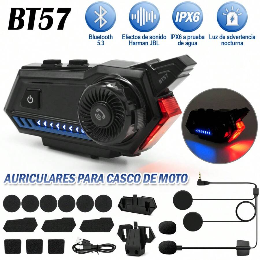 Audífonos Bt57 Bluetooth Para Casco De Motocicleta Ipx6