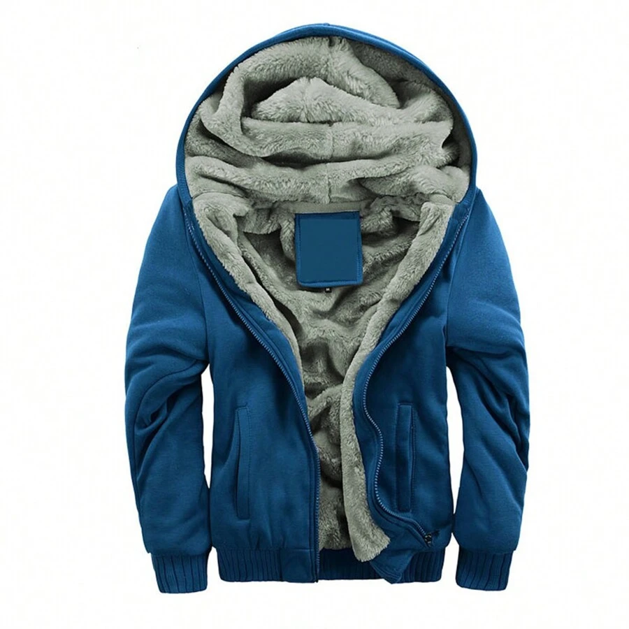 男士厚款連帽抓絨衫,純色,冬季外套,運動防寒衣服