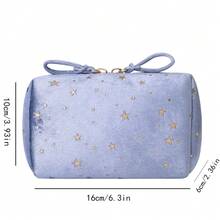 1入組絲絨星印手拿化妝包,簡約便攜收納袋,適合女孩的口紅、手機和其他配件 - 藍色 - 查看 2
