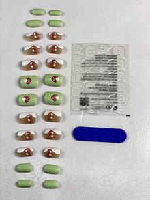 24入組y2k風格短方形及圓形香菇指甲貼片,方便重複使用於派對和日常穿搭 - 彩色 - 查看 3