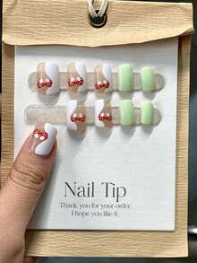 24入組y2k風格短方形及圓形香菇指甲貼片,方便重複使用於派對和日常穿搭 - 彩色 - 查看 2