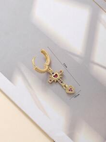 1pc Simple Copper Heart-Shaped Wheat Ears Simulation Scissors Cross  Pendant Piercing Navel Ring Women Men Holiday Gift (Can Be Used As Earrings) - Cross - View 4