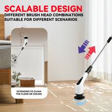 1 件 Type-C 充电无线电动清洁刷多功能 7 合 1 长柄伸缩手持电动拖把适用于家庭窗户卧室客厅厨房浴室厕所地板 - 白色 - 查看 3