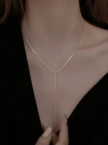 1pc Minimalist & Sexy Ball & Long Tassel Pendant Necklace For Women - Gold - View 1
