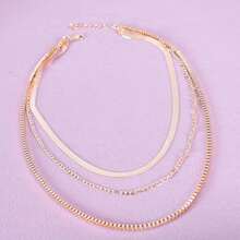 歐美跨國飾品,幾何誇張多層項鍊女,時尚龐克短項鍊配件 - 金黃色 - 查看 4