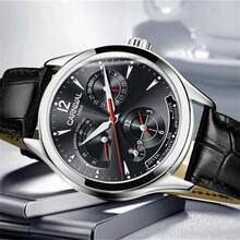 嘉年華自動機械運動手錶,男士雙時間顯示,防水,1入裝 - 黑色 - 查看 3