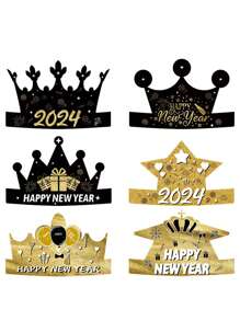1入組6入裝新年節日主題紙帽,快樂新年派對裝飾道具 - 彩色 - 查看 1