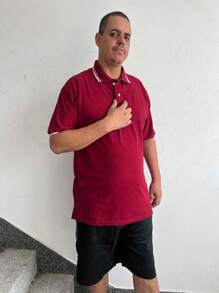 Men Polo Shirts - 酒紅色 - 查看 1