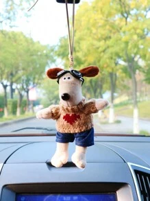 1pc Coffee Color Heart Sweater & Goggles & Plush Puppy Car Hanging Decoration - Coffee - View 1