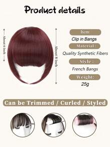 瀏海髮夾 瀏海 酒紅色 耐高溫合成髮 厚瀏海 流蘇 女士自然平齊瀏海髮夾 日常佩戴 (酒紅色) - 酒紅色 - 查看 2