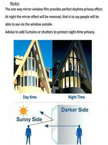 1 捲窗戶防窺膜單向日間隱私乙烯基自黏防曬防紫外線反射窗戶貼膜適用於家庭和辦公室 - 黑色 - 查看 5