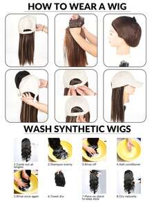 女性合成毛帽式假髮帽,長波浪髮型暖和柔軟的滑雪針織秋冬帽,耐高溫假髮 - 彩色 - 查看 8