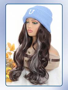 女性合成毛帽式假髮帽,長波浪髮型暖和柔軟的滑雪針織秋冬帽,耐高溫假髮 - 彩色 - 查看 4