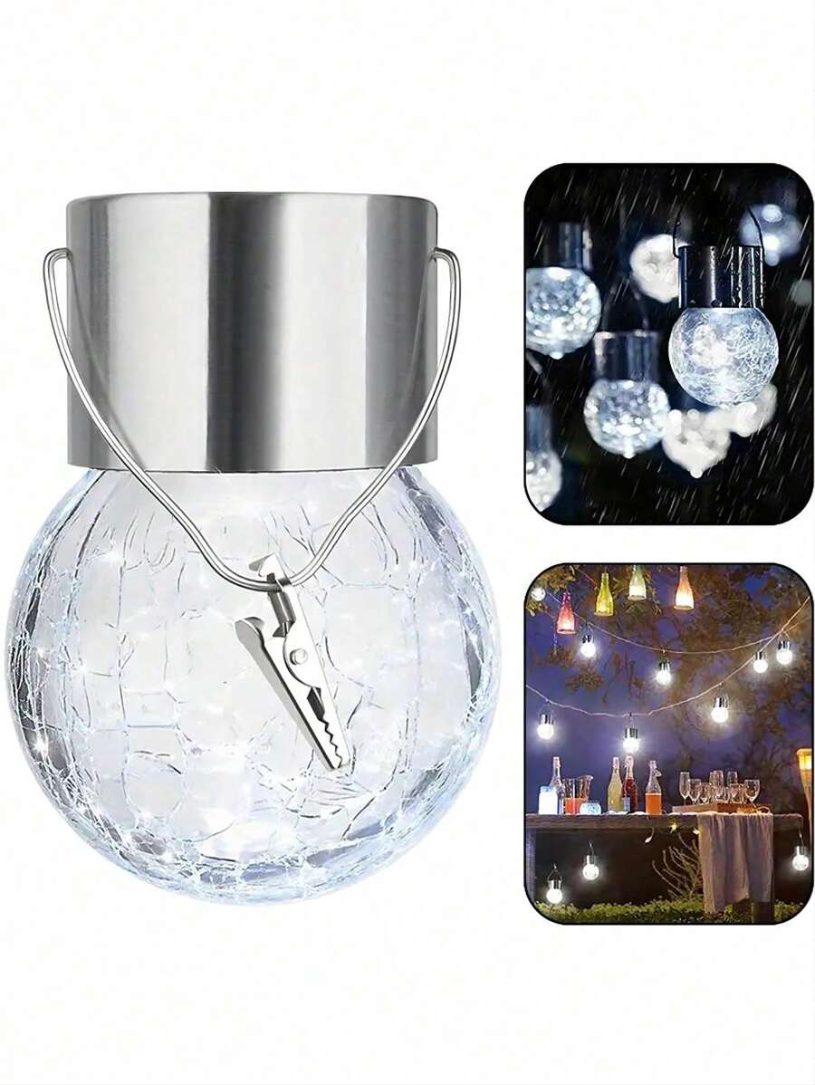 2/4/6/8pcs Solar Powered Outdoor Hanging Lights, Cracked Glass Ball Decorative Lights, Atmosphere Lights, Waterproof Solar Landscape Lights, Suitable For Daily And Holiday Decoration, Such As Backyard Lawn Garden, Garden Fence, Porch, Trees, Patio, Birthday Party, Wedding Party, Family And Friends Gathering/Entertainment Occasions (Multi-Color) - White - View 1