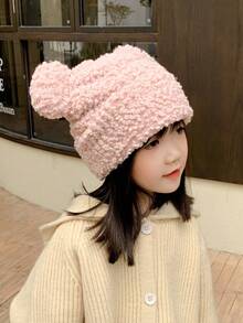 1頂秋冬兒童帽,加厚保暖編織羊毛帽,男女童寶寶保護耳朵頭套 - 粉色 - 查看 6